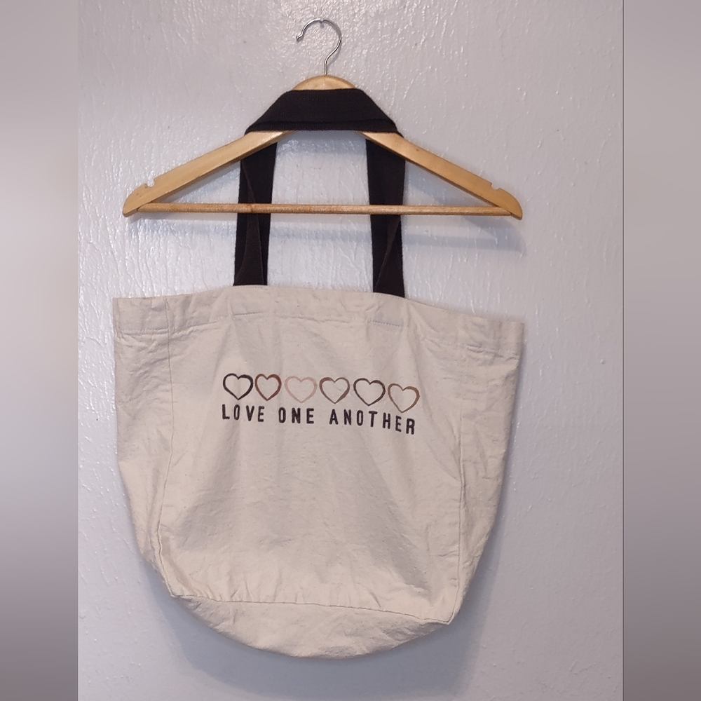 Love One Another Multi Heart Canvas 100% Cotton Neutral Color Tote Bag